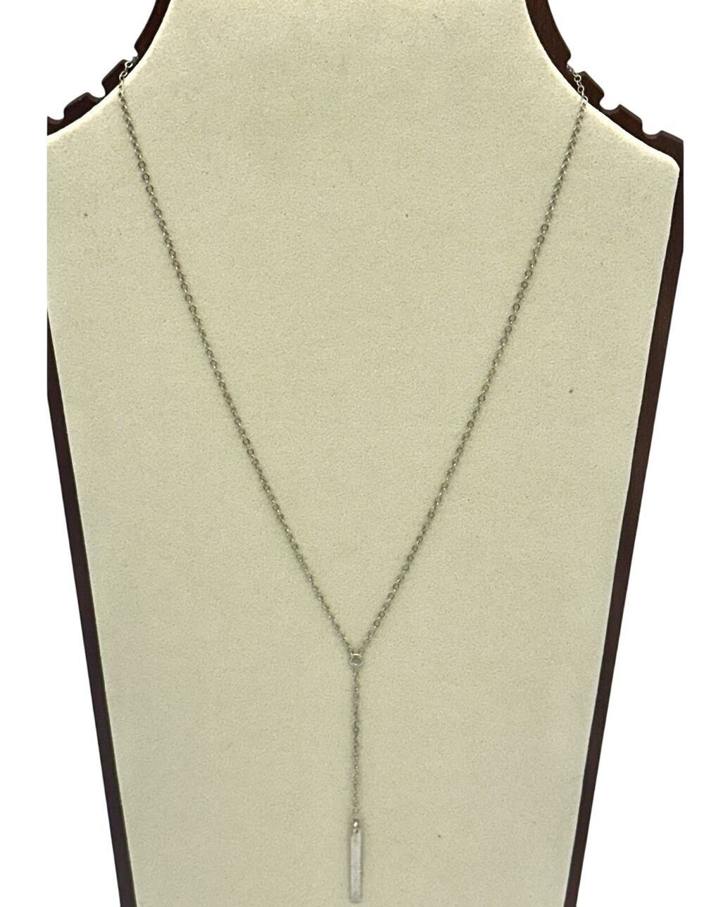 Sterling Silver Dainty Y Drop Necklace Bar Pendant Signed 925